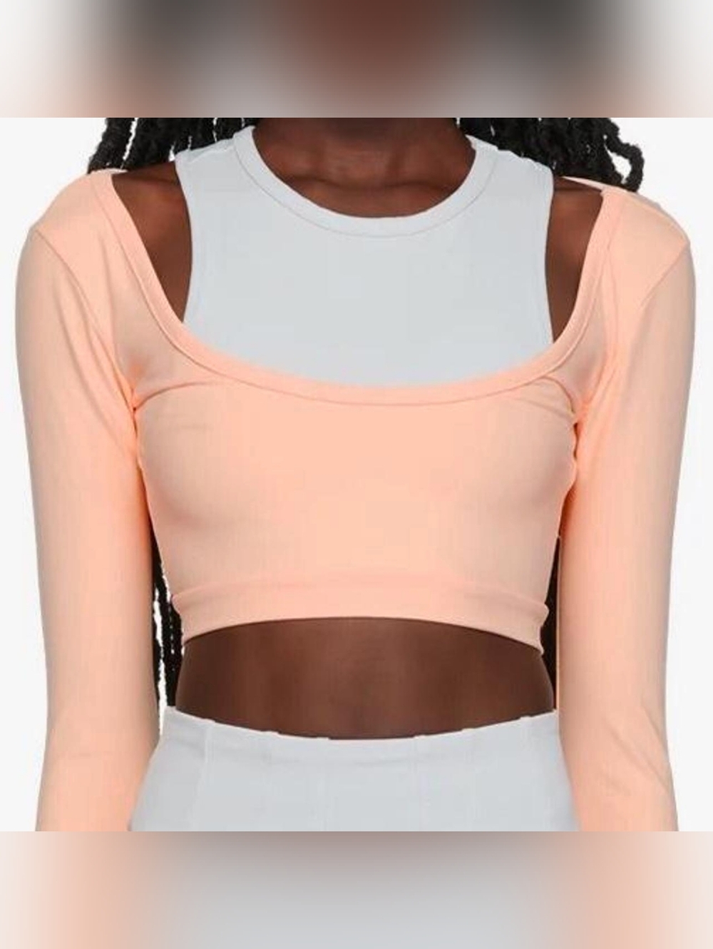 Live The Process Peach Long Sleeve Layered Crop Top and Leggings Set